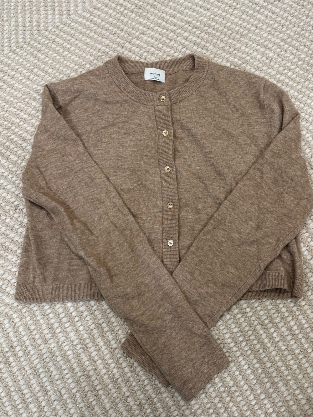 Wilfred Taupe Button-Front Cropped Cardigan